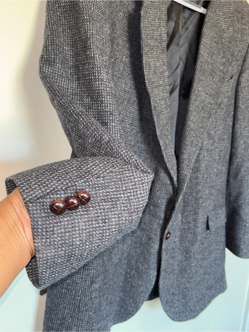 VTG Deansgate Sport Coat 43L Herringbone Wool Lambswool Tweed Jacket Academia